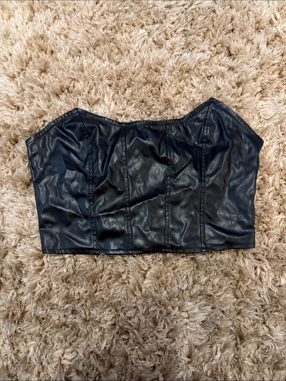 Faux Leather Strapless Bustier Top - Black